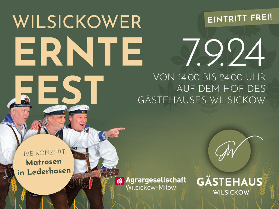 Motiv für das Wilsickower Erntefest am 7. September 2024 auf dem Hof des Gästehauses Wilsickow.