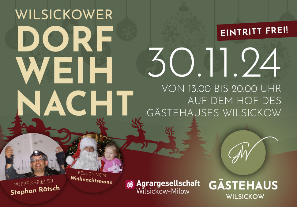 Motiv für die Wilsickower Dorfweihnachts mit Weihnachtsmarkt am 30. November 2024 auf dem Hof des Gästehauses Wilsickow.